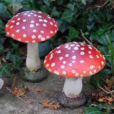 pair of red resin mushroom toadstool