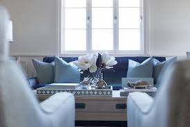 dark blue velvet sofa with light blue