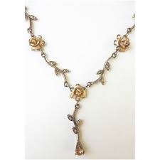 necklace gold rose vines citrine gems