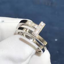 18k White Gold Tiffany Co Square Wrap Ring With Diamond