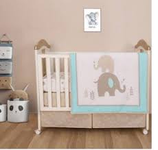 Cuddles Cribs Soft Cotton Baby Nursery Crib Bedding Set 4 Piece Elephant Family