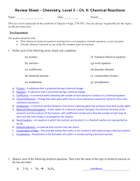 Review Sheet Chemistry Ch