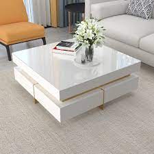 White Modern Square Coffee Table With