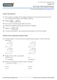 Year 10th Grade Review Math Practice