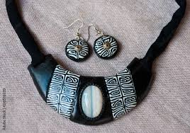 black and white tribal bib necklace