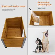 Foobrues Dog House Outdoor And Indoor Heated Wooden Dog Kennel For Winter With Raised Feet Natural