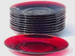 Vintage Ruby Red Glass Set Of 10 Small