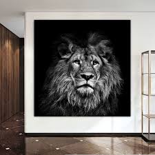 Lion Black White Wall Art Maned