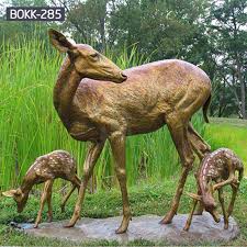 Bronze Doe And Baby Deer Sculptures