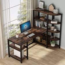 Measuring 55 inches long, its tabletop perfectly fulfills your working requirement, if you have a desire of keeping a neat surface or. Tribesigns Industrial Computer Desk With 5 Tier Storage Shelves 67 Inch Large Office Desk Study Writing Table Workstation With Corner Bookshelf And Tower Shelf For Home Office Retro Brown Walmart Com Walmart Com