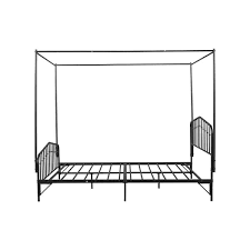 Anbazar Detachable Black Metal Frame Queen Size Canopy Bed Queen Size Platform Bed With Slat Shaped Headboard And Footboard