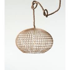 3r Studios Woven Roots 1 Light Brown Round Wicker Pendant With Thick Rope Cord Df0420 The Home Depot