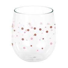 Polka Dot Plastic Stemless Wine Glasses