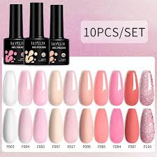 10pcs set pink gel nail polish kit