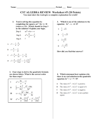Cst Algebra Review Worksheet 1 20 Points