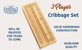 we games 3 player wooden cribbage board