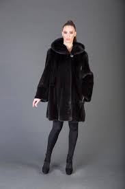 Black Mink Hooded Fur Coat Hooded Fur
