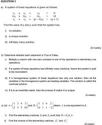 Question 2 A System Of Linear Equations