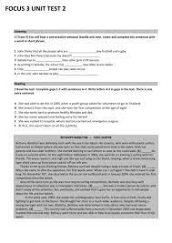Focus 3 Unit 2 test worksheet