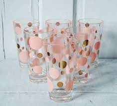 1950s Pink And Gold Polka Dot Drinking