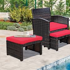 2 Pieces Patio Rattan Ottomans With