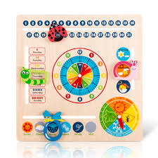Wooden Calendar Toy Multifunction 6 In 1 Hanging Kids Clock