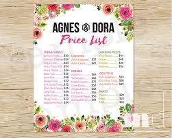 Agnes And Dora Price List Agnes Dora Pricing Chart Poster