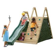rock wall and slide timber climbing frame