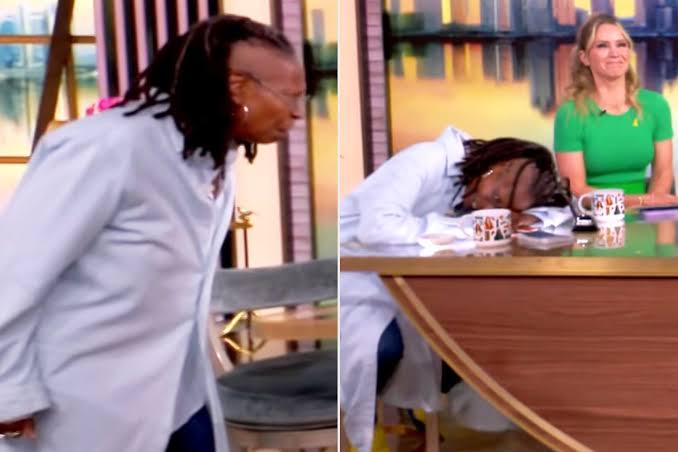 Whoopi Goldberg collapses, then stands up to yell from 'The View' table