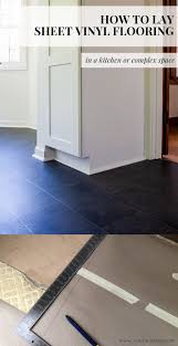 If the planks are cut, make sure the cut edge is facing the wall. How To Lay Sheet Vinyl Flooring In A Complex Larger Space Our Diy Kitchen Reno Slate Look Vinyl Create Enjoy