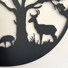 Deer Family Wall Art Round Black Metal