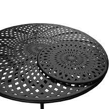 Oakland Living Modern Mesh Lattice Aluminum Round Patio Dining Table With Lazy Susan Black