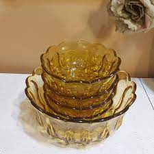 Amber Glass Bowl Set 5 Pcs Vintage