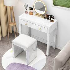 White Vanity Table Tempered Glass