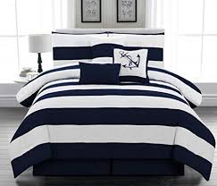 Navy And White Striped Comforter Set