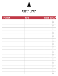 Free Printable Christmas Gift List Template Wish Cute 2017