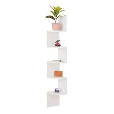 White Wood 5 Shelf Corner Bookcase