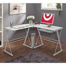 Glass L Shaped Computer Desk With