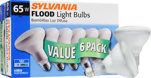 Sylvania Incandescent Frosted Reflector Flood Lamp Br30 Medium Base 120v Light Bulb 65w 6 Pack