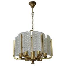 Pair Of Italian Golden Brass And Murano Glass Pendant Lights For Sale At 1stdibs