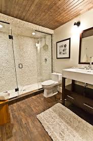 bathroom with faux wood porcelain tiles