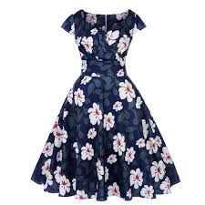 Angie Blue Retro Style Floral Summer Dress