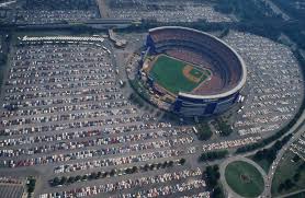 aerial view of shea stadium on gameday