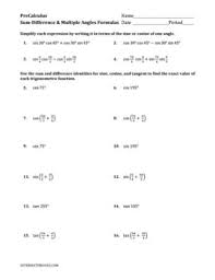 Printable in convenient pdf format. Sum Difference Multiple Angles Formulas Trigonometry Worksheets Trigonometry Writing Linear Equations