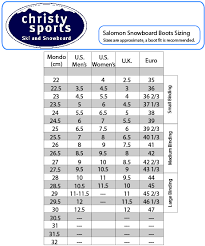 Salomon Snowboard Boot Adult Size Chart Christy Sports