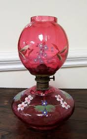 Small Antique Cranberry Glass Oil Lamp