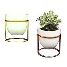 1 turquoise ceramic plant pot & stand short. White Ceramic Pot With Brass Stand For Indoor Size 5 Inch Rs 200 Piece Id 21022207588