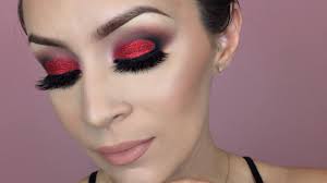 red glitter half moon makeup tutorial