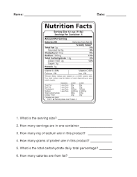 food label worksheets
