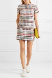 Frayed Cotton Blend Tweed Mini Skirt